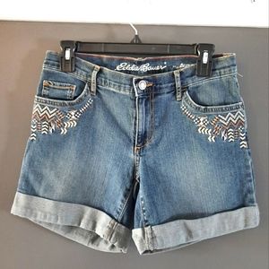 Eddie Bauer Blue Jean Shorts with Patterned Accents